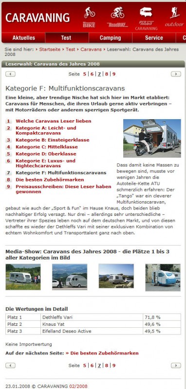 Caravning Zeitschrift:Sieger Leserwahl Multifunktionswohnwagen